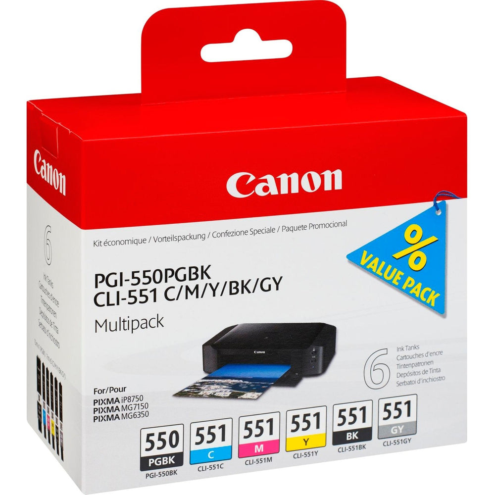 6 Cartuchos de tinta original Canon PGI-550/CLI-551 *Embalaje dañado, nuevo**