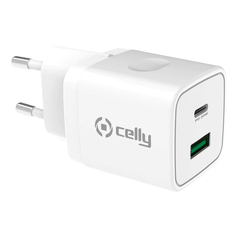 Cargador de pared Celly TC2USBUSBC20WWH USB/USB-C 20W Color blanco (NUEVO)