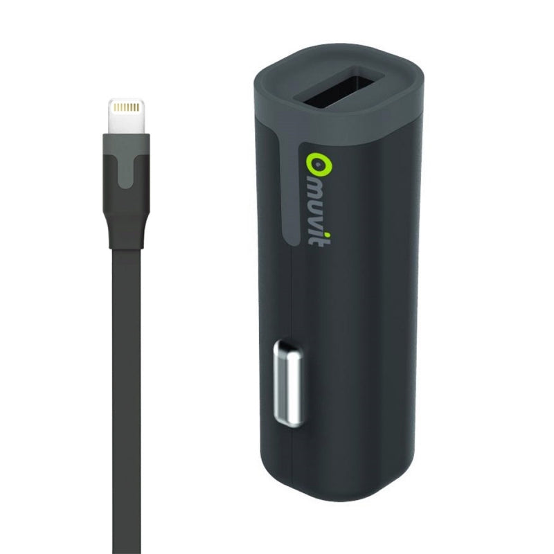 Pack Muvit Cargador coche USB 1A negro+Cable USB-Apple MFI 1m negro