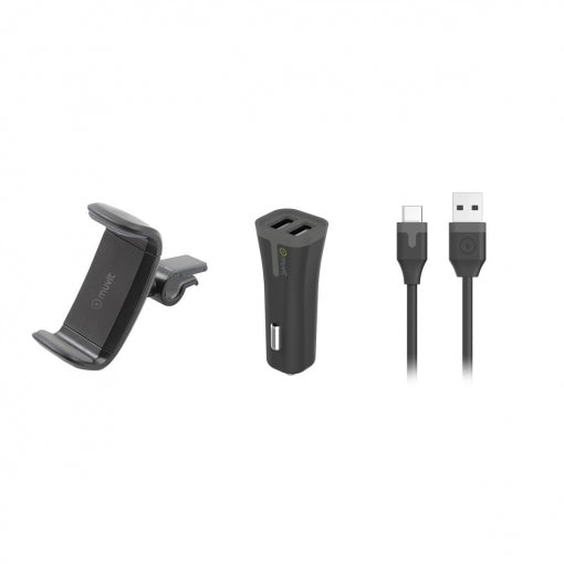 Pack soporte Muvit coche salida aire hasta 6,2″+cargador USB 2 puertos+USB-Tip.C