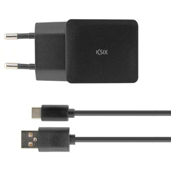 Cargador de red Ksix 12W + cable 1 m USB A – USB C Negro
