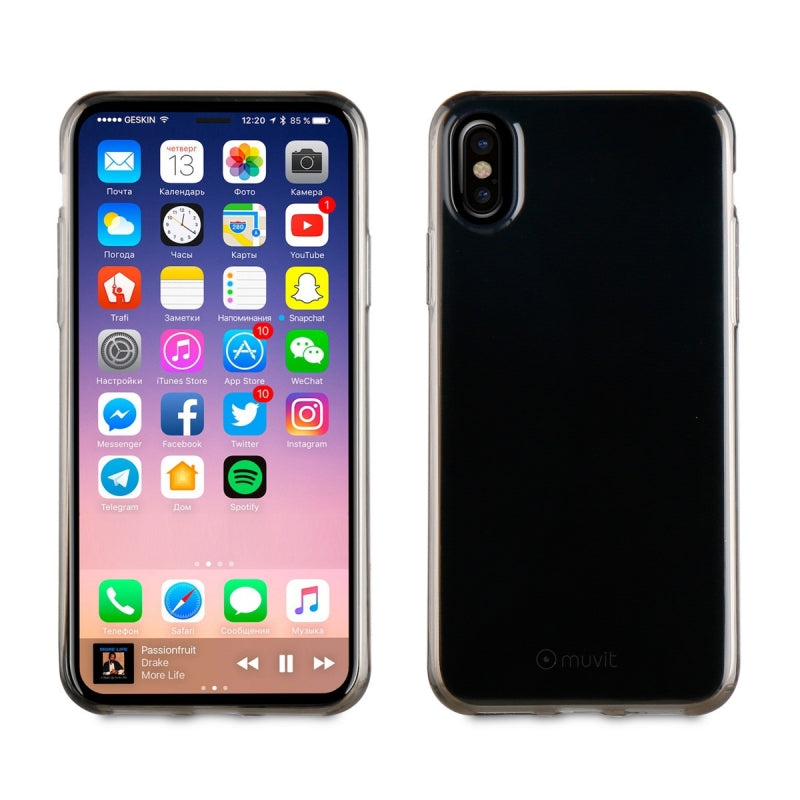 Carcasa Muvit Cristal Soft para Apple iPhone Xs/X ultra fina gris.