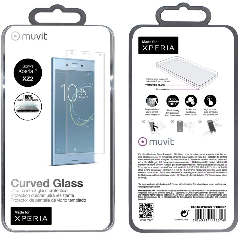 Protector pantalla Muvit para Sony Xperia XZ2 vidrio templado curvo.