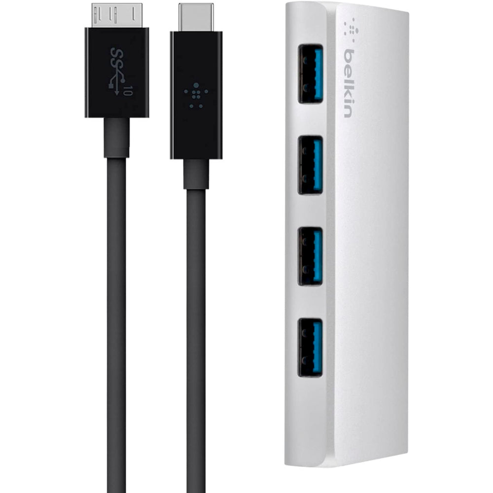 Hub Belkin F4U088vf USB 3.0 de 4 puertos + cable USB-C plateado