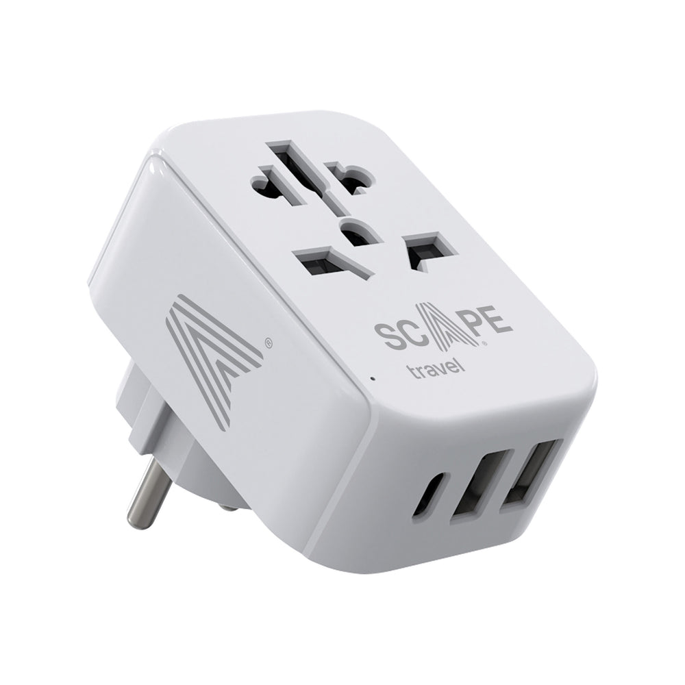 Scape Travel Adaptador de viaje Internacional a Schuko con 1 USB-C + 2 USB-A 15W
