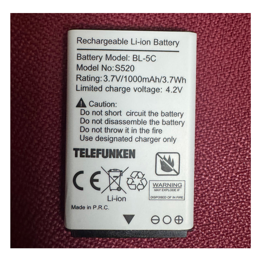 Batería Litio original para Telefunken S520 BL-5C 3.7V 1000mAh 3.7W