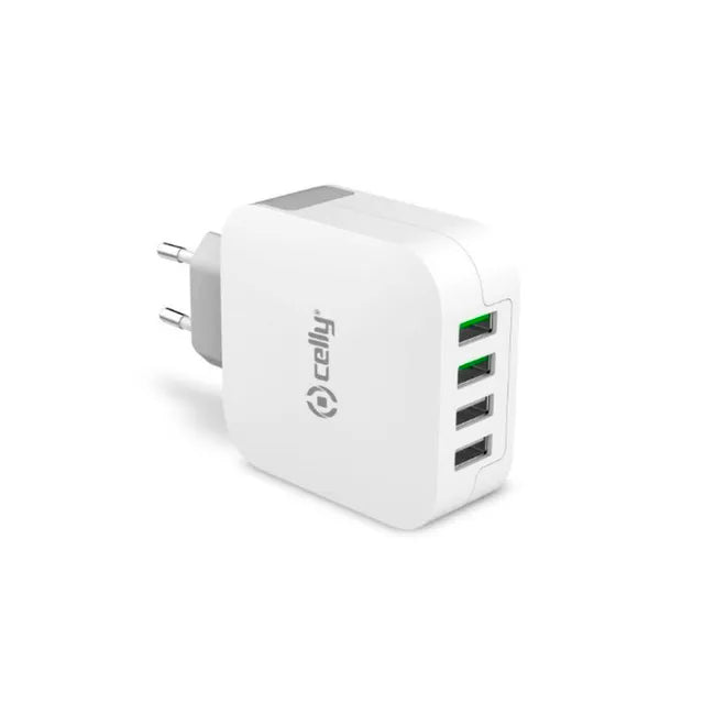 Cargador de pared Celly TC4USBTURBO Interior 4 tomas USB Color blanco