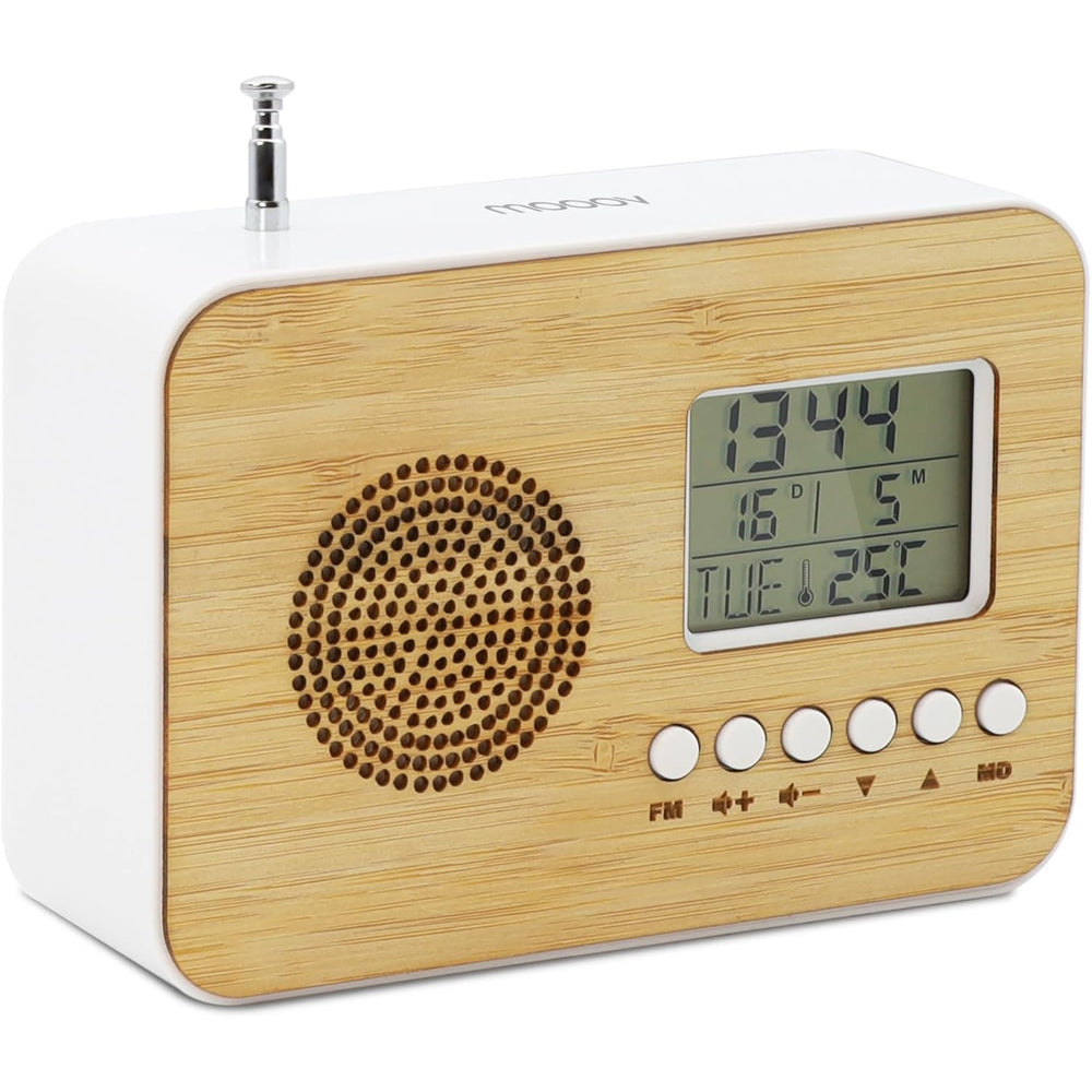 Radio Reloj Despertador Digital Mooov 477320 bambú con Pantalla de Temperatura