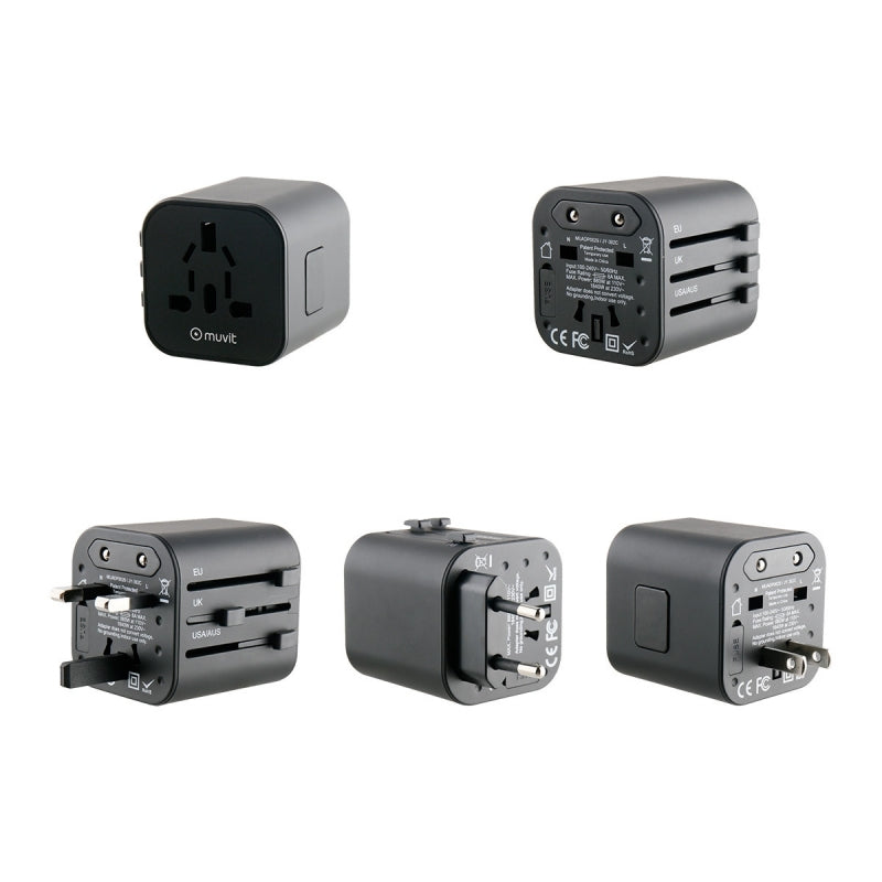Adaptador viaje universal Muvit (EU,UK,US,AU) negro