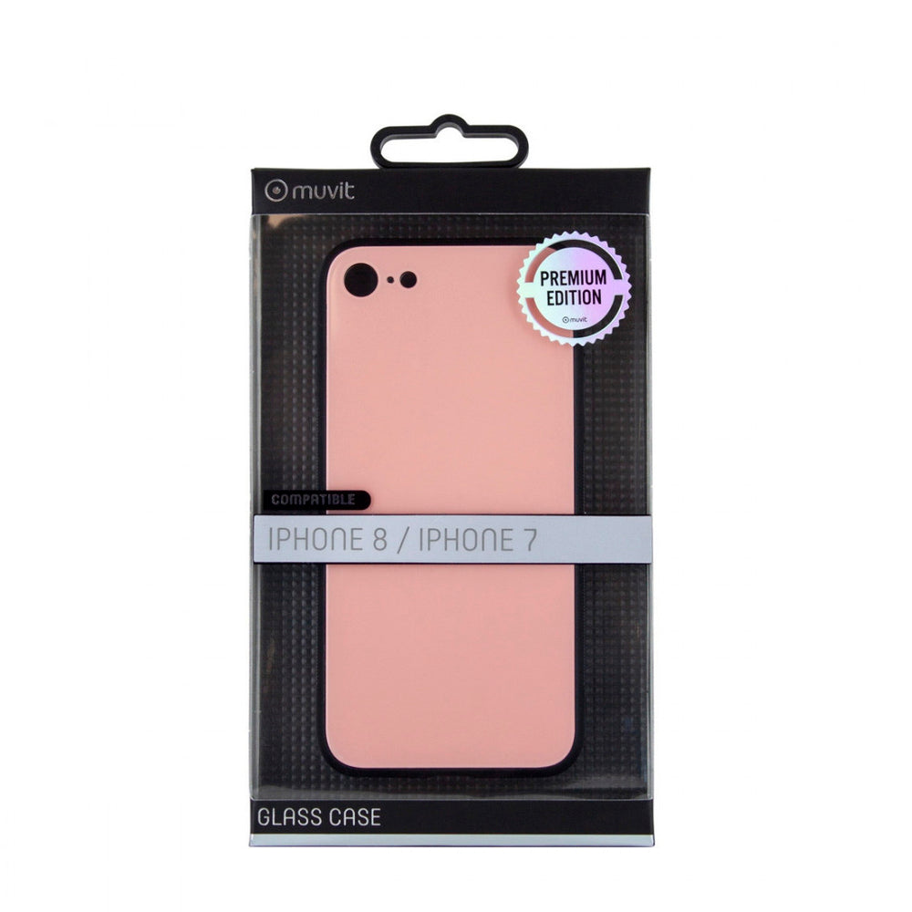 Funda Muvit Skin para Apple iPhone SE/8/7 vidrio templado marco rosa
