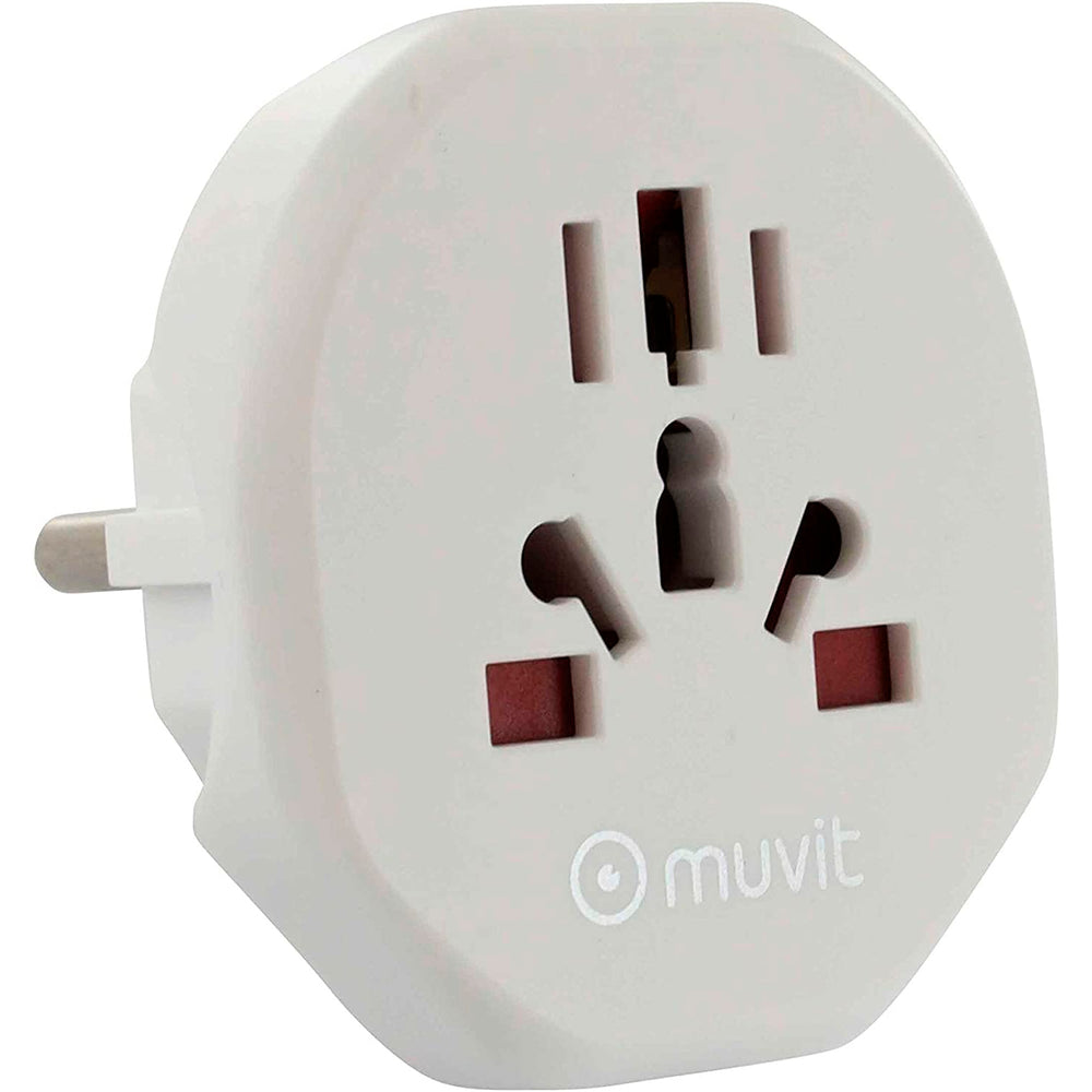 Adaptador viaje universal Muvit (EU,UK,US,AU) Max. 10A / 2500W Blanco (NUEVO)