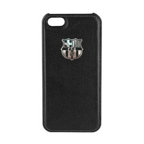 Funda para Apple iPhone 5/5S licencia F.C. Barcelona escudo plata color negro.
