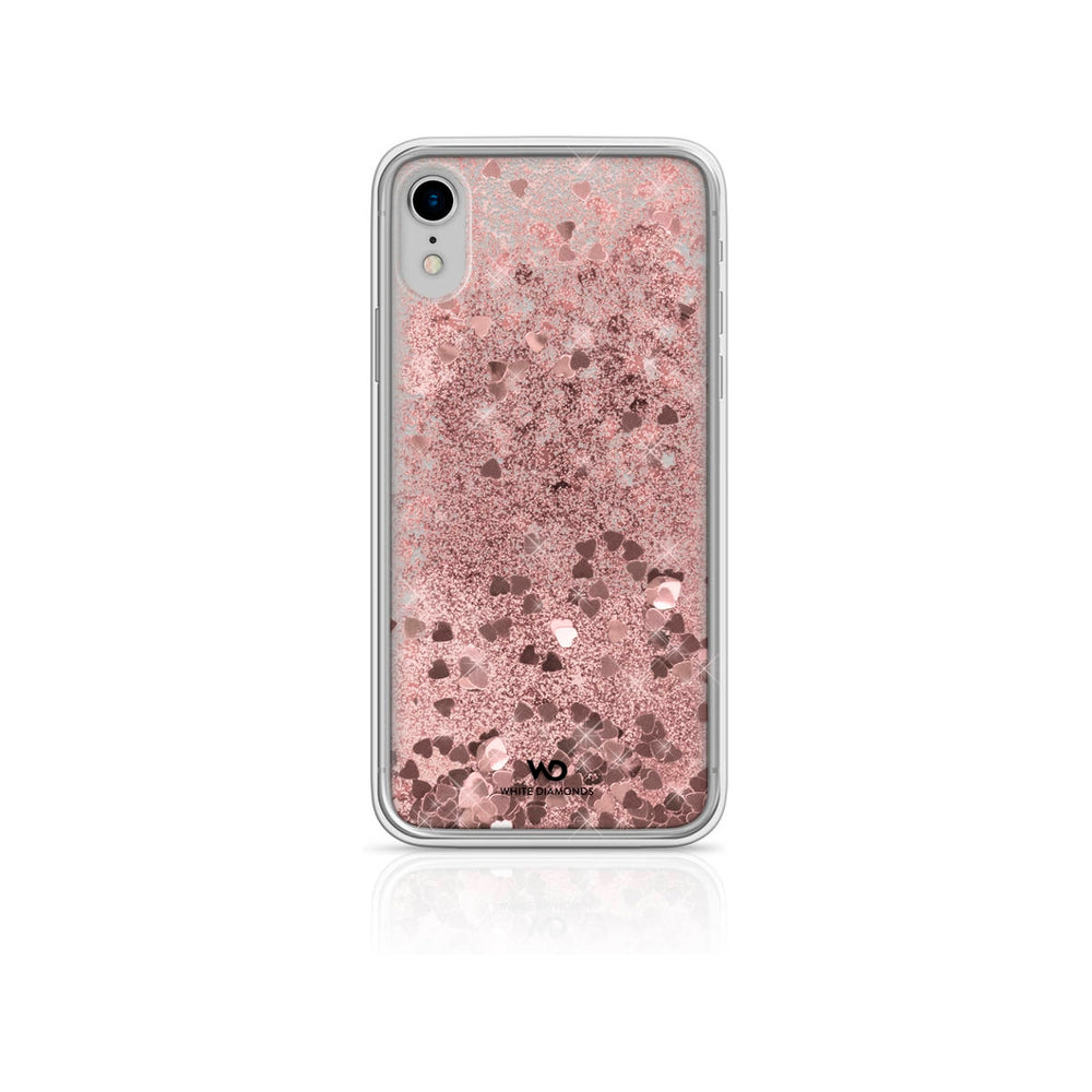Funda White Diamonds Sparkle para Apple iPhone XR corazones oro rosa.