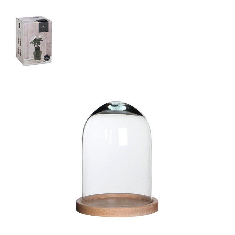Campana cristal Hella con placa de fondo de madera medidas en 17x23cm
