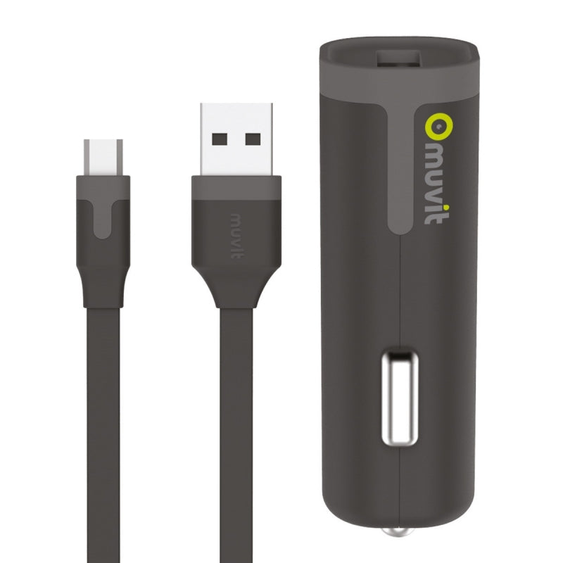 Pack Muvit Cargador coche USB 1A negro + Cable USB-Micro USB 1m negro.