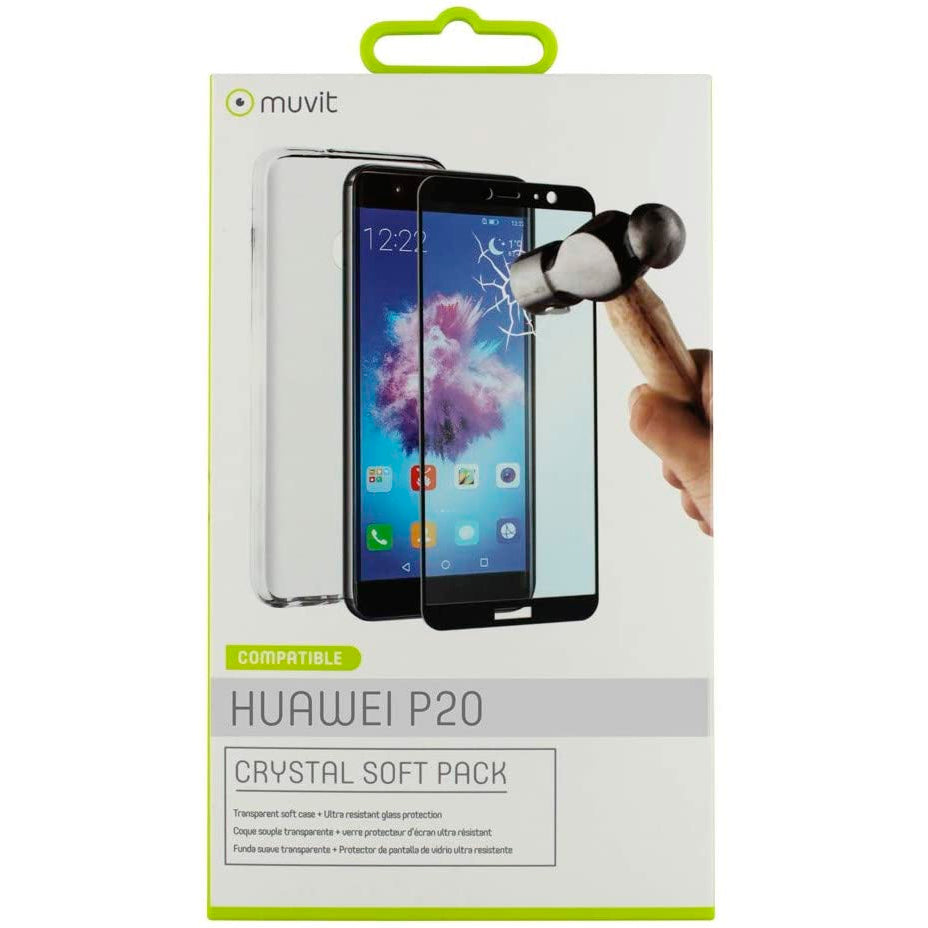 Pack Muvit Huawei P20 Cristal Soft transparente+protector vidrio templado