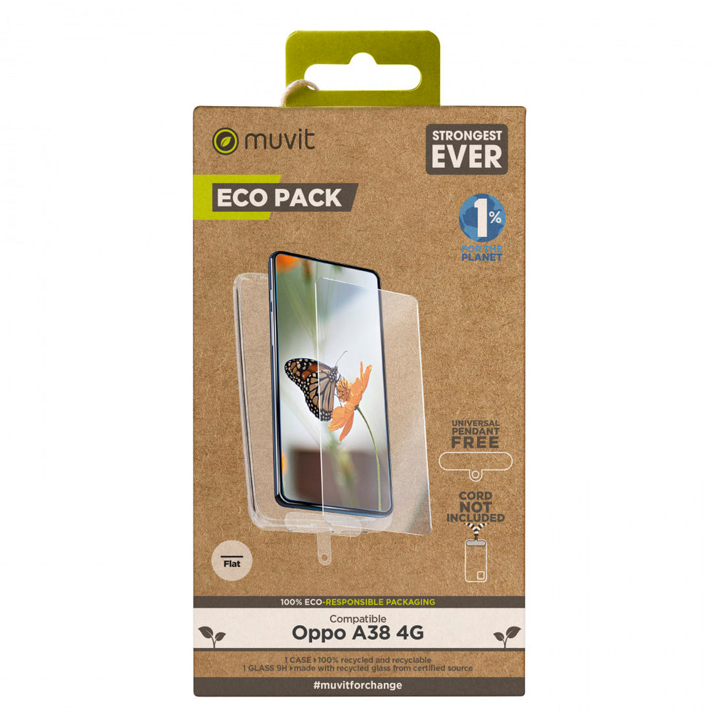 Pack Muvit for Change Oppo 38 4G funda+protector pantalla vidrio templado plano