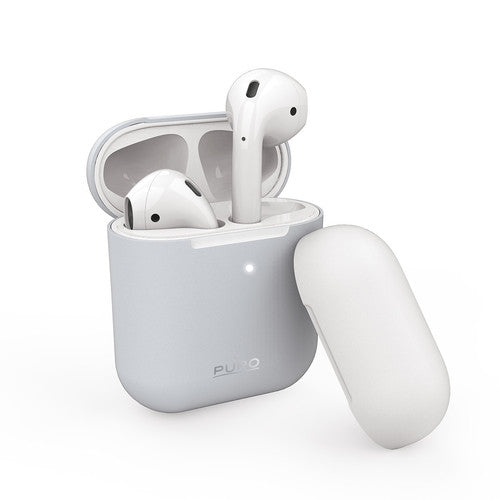 Estuche Puro funda silicona Apple Air pods azul + tapa adicional blanca.
