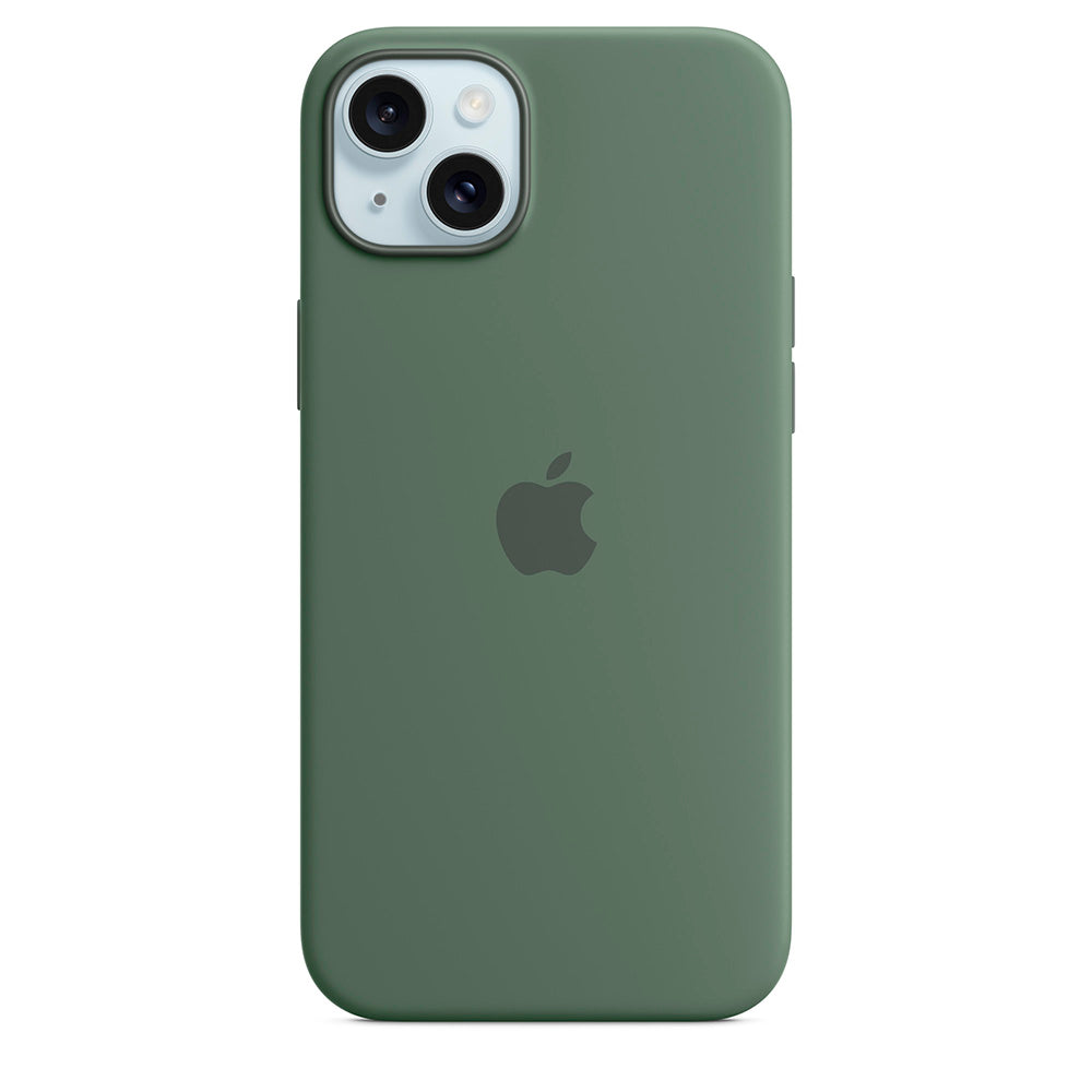 Funda original Apple silicona con MagSafe para Apple iPhone 15 Plus ciprés Usada