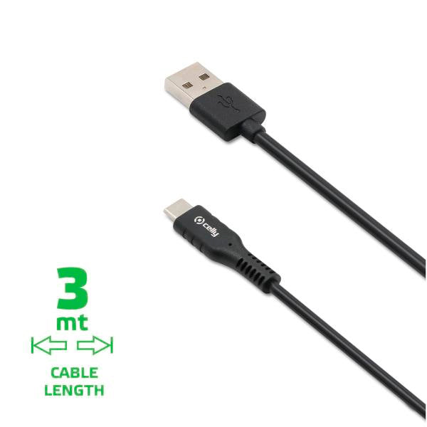 Cable Celly USB-C3M USB-A a USB-C 3 metros 15W negro