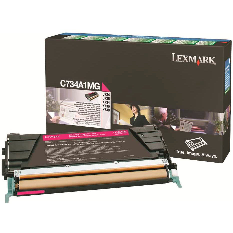 Cartucho de tóner Original Lexmark C734A1MG color magenta.