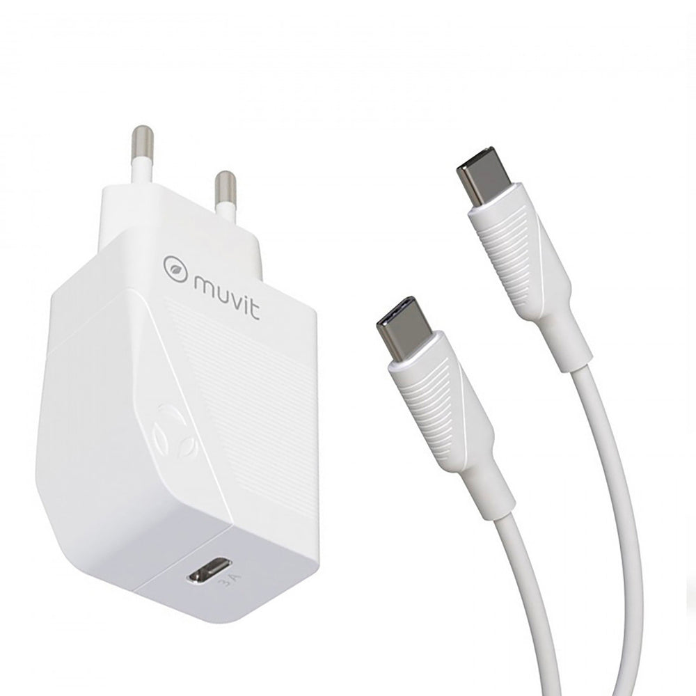 Pack Muvit for Change cargador pared Tipo C PD 20W + cable tipo C a tipo C 3A 1m