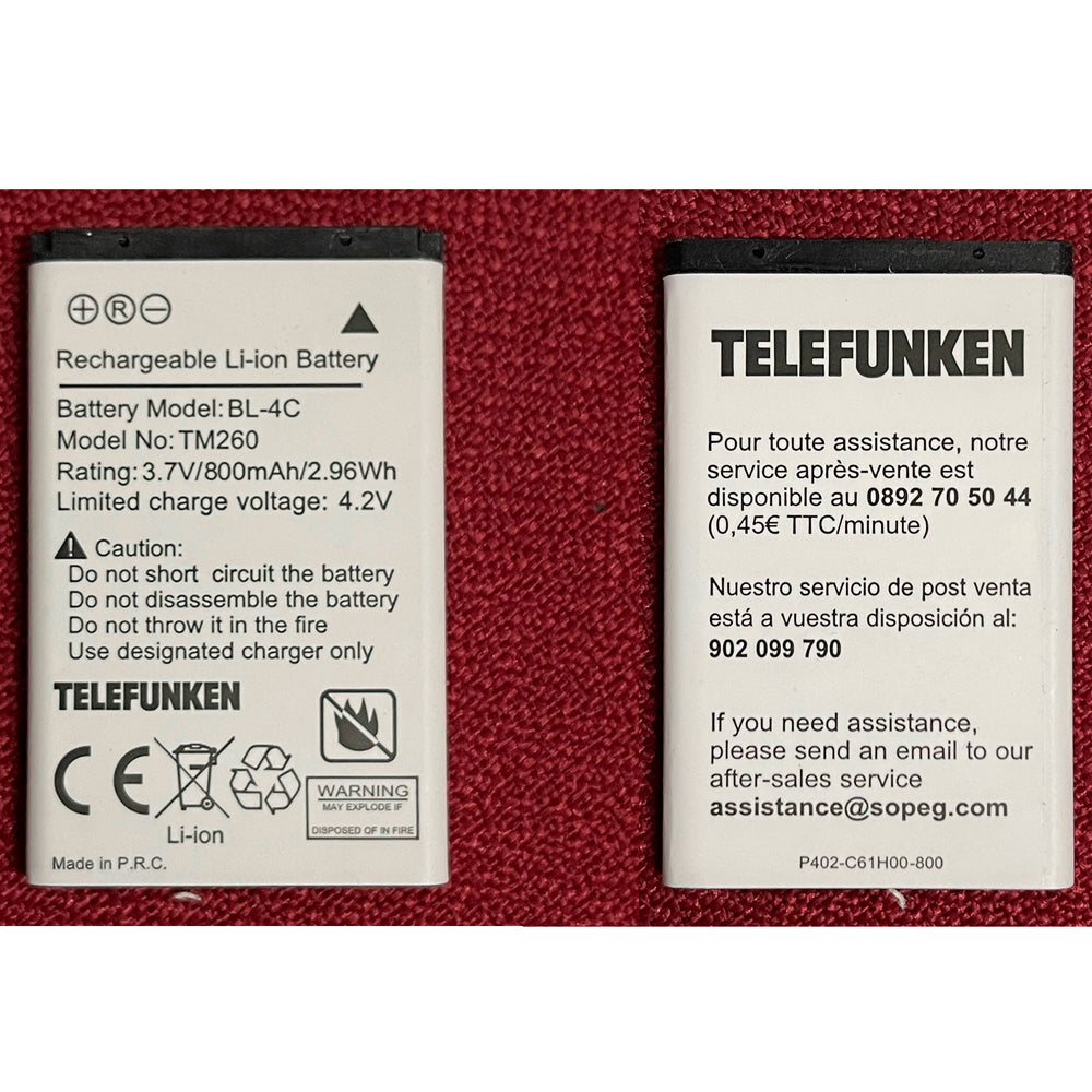 Batería Litio original para Telefunken TM260 3.7V 800mAh