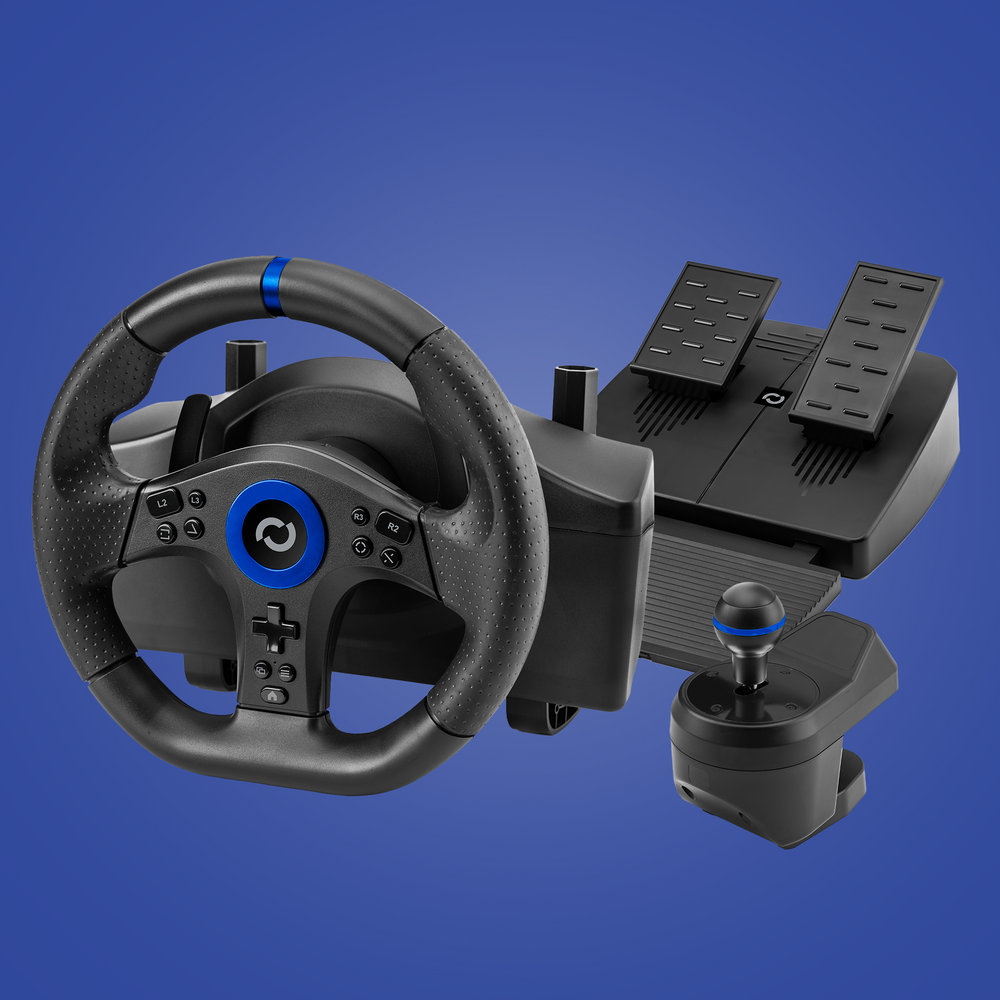 Blade BR5 Racing Wheel Blanco — Volante gaming con pedales para PS5 y PC