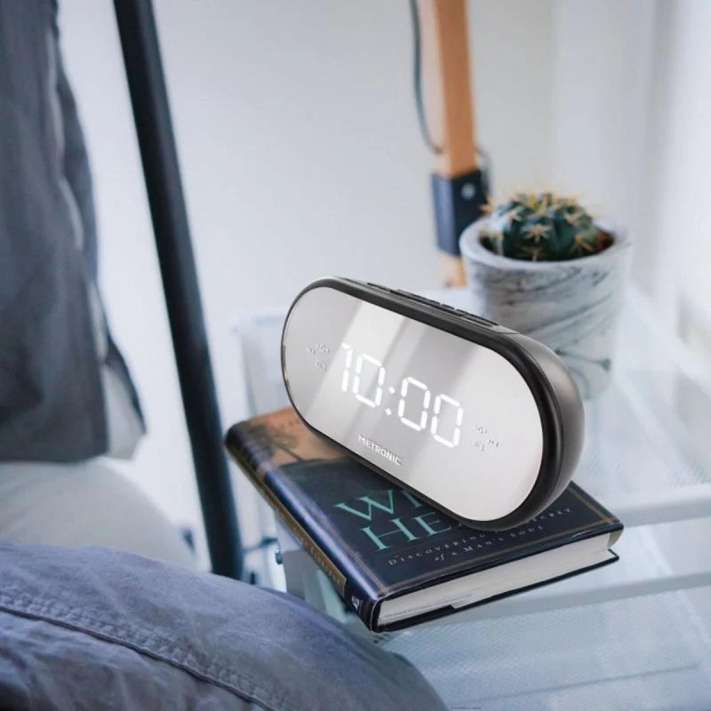 Reloj despertador digital Metronic 477037 Negro Espejo Doble Alarma FM LED