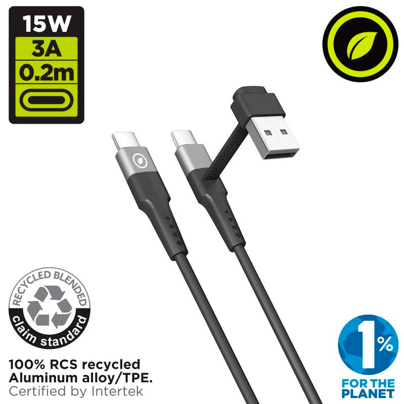 Muvit For Change Cable USB-C + USB a USB-C 3A/15w 0,2m Negro