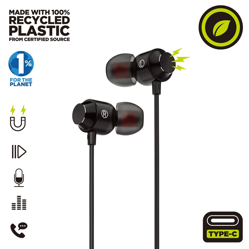 Auriculares Muvit For Change estéreo M32 Tipo C magnéticos negros
