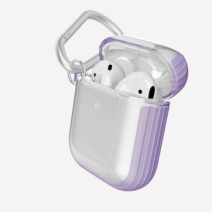 Estuche X-Doria Serie Defense Clear para Apple Air Pods 1 y 2 color morado.