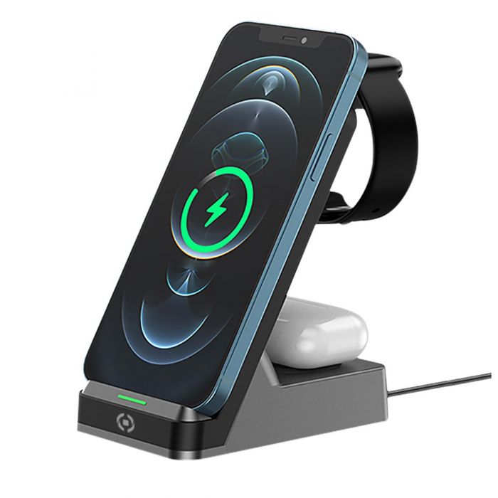 Cargador inalámbrico Celly 3 en 1:Iphone, Air pods y Apple Wacth Negro Usado