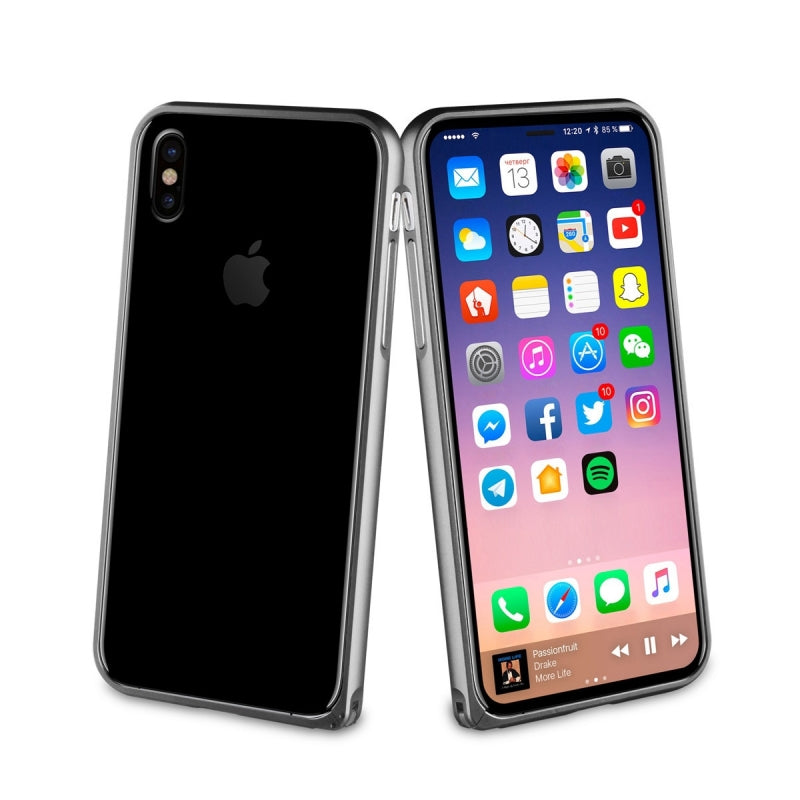Funda Muvit Bumper Apple iPhone Xs/X aluminio + nanofilm trasero gris.