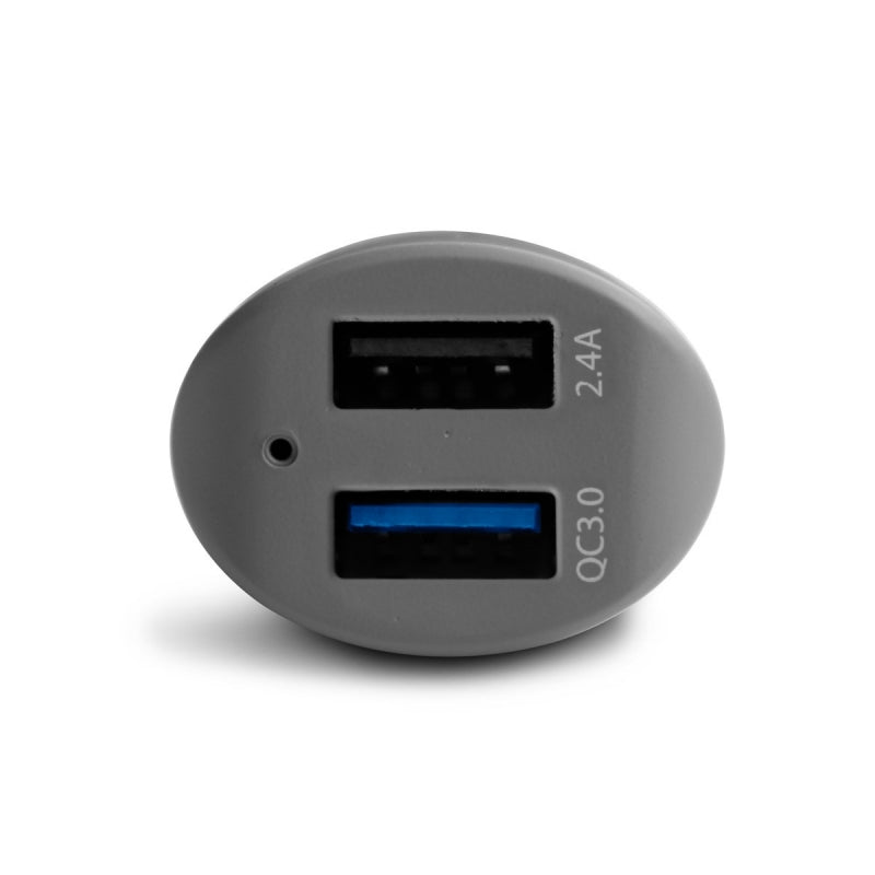 Cargador coche Muvit 2 USB Qualcomm QC 3.0 + 2.4A smart IC negro.
