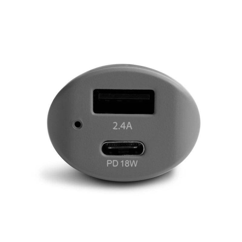 Cargador coche Muvit USB 2.4A + Tipo C PD 18W smart IC negro.