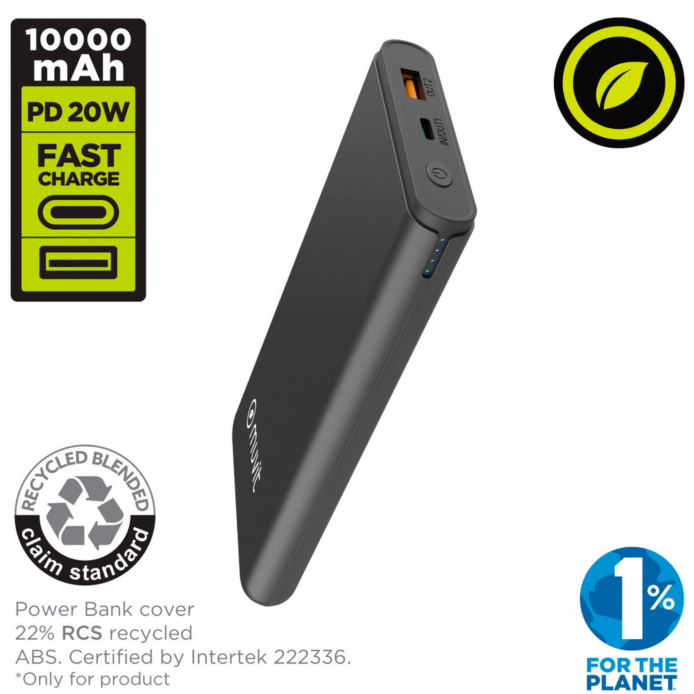 Power Bank Muvit 10000mAh USB A 2,4A + USB C PD/Output (USB A+tipo C) negro