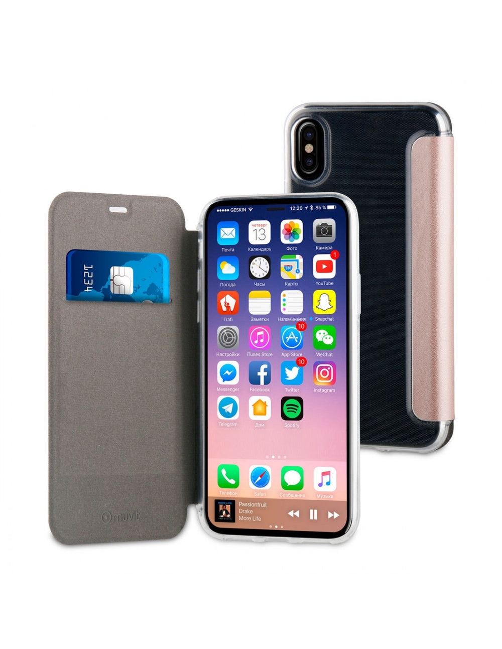 Funda Folio Muvit para Apple iPhone Xs/X oro rosa.