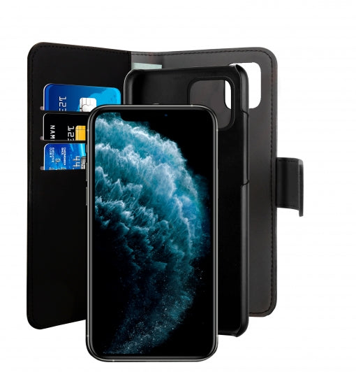 Funda Puro wallet extraíble negra para Apple iPhone 11 Pro Max.