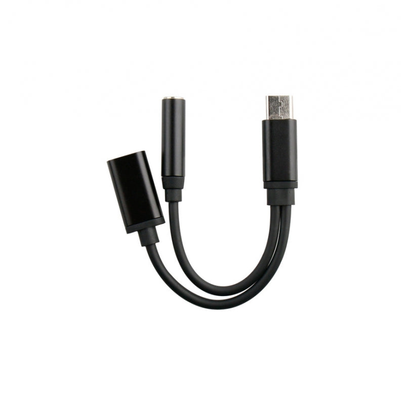 Adaptador Muvit Connect Splitter Tipo C 2.0 a Jack 3.5 + Tipo C de carga negro