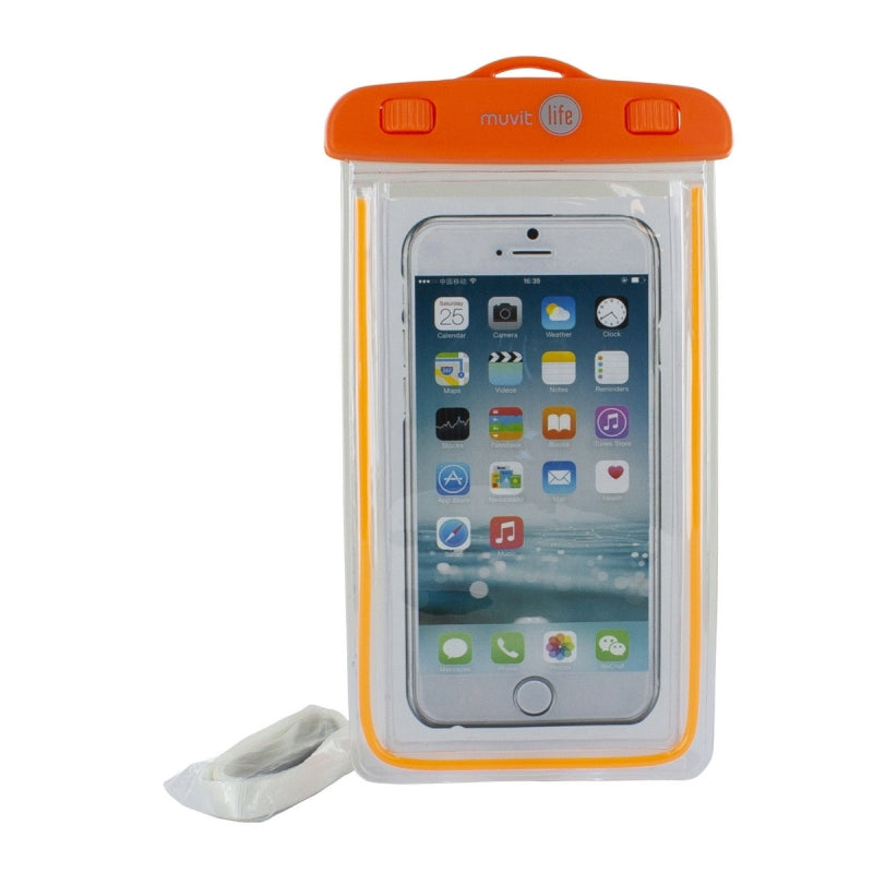 Funda Smartphone acuatica universal hasta 6,2» Naranja Transparente Muvit.