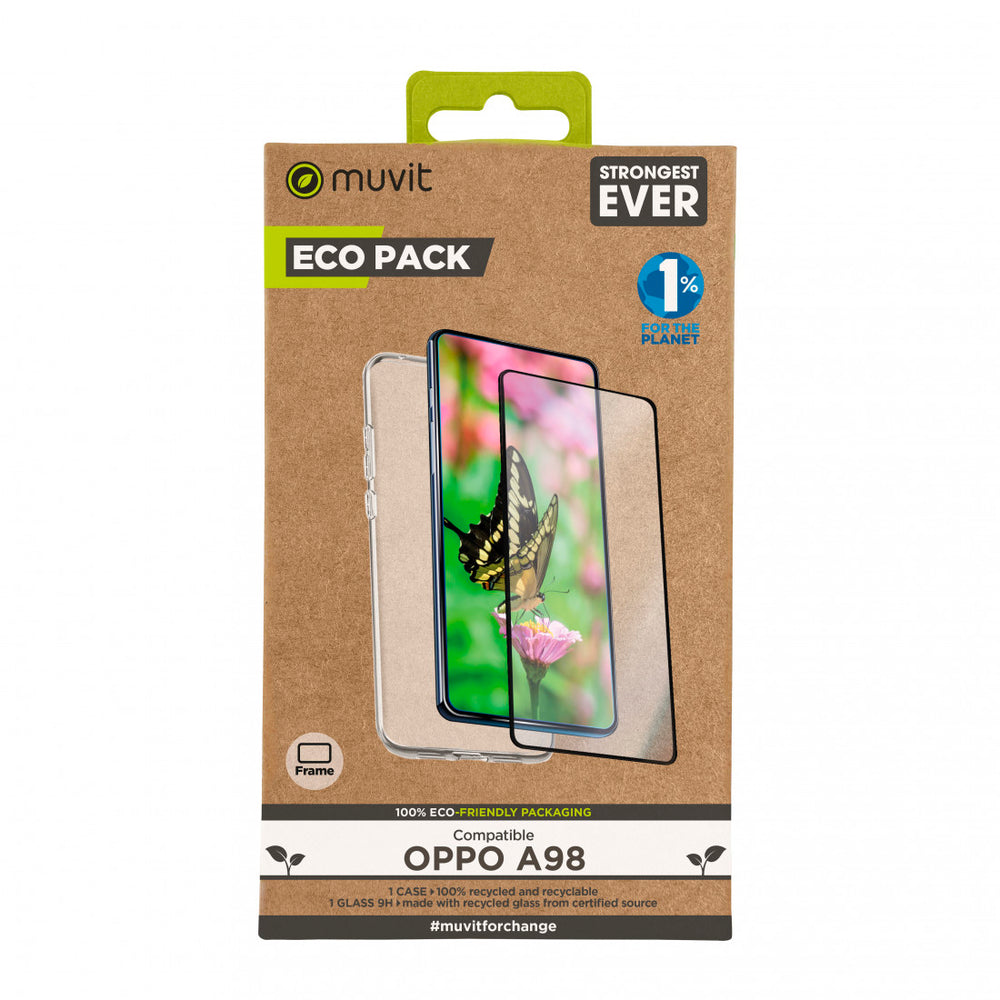 Pack Muvit for Change Oppo A98 funda+protector pantalla vidrio templado plano