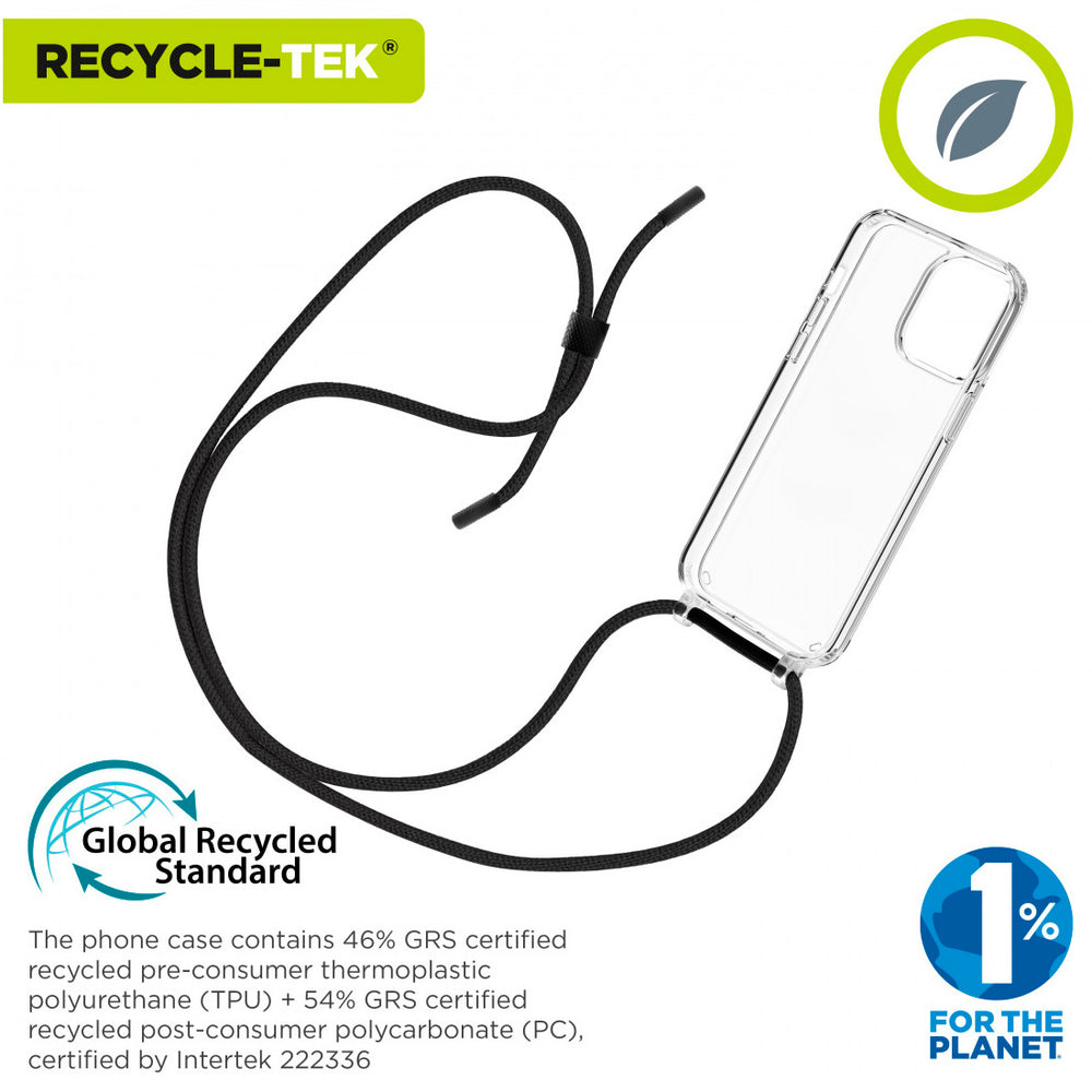 Funda Muvit recycletek para Apple iPhone 15 Pro transparente con colgante negro