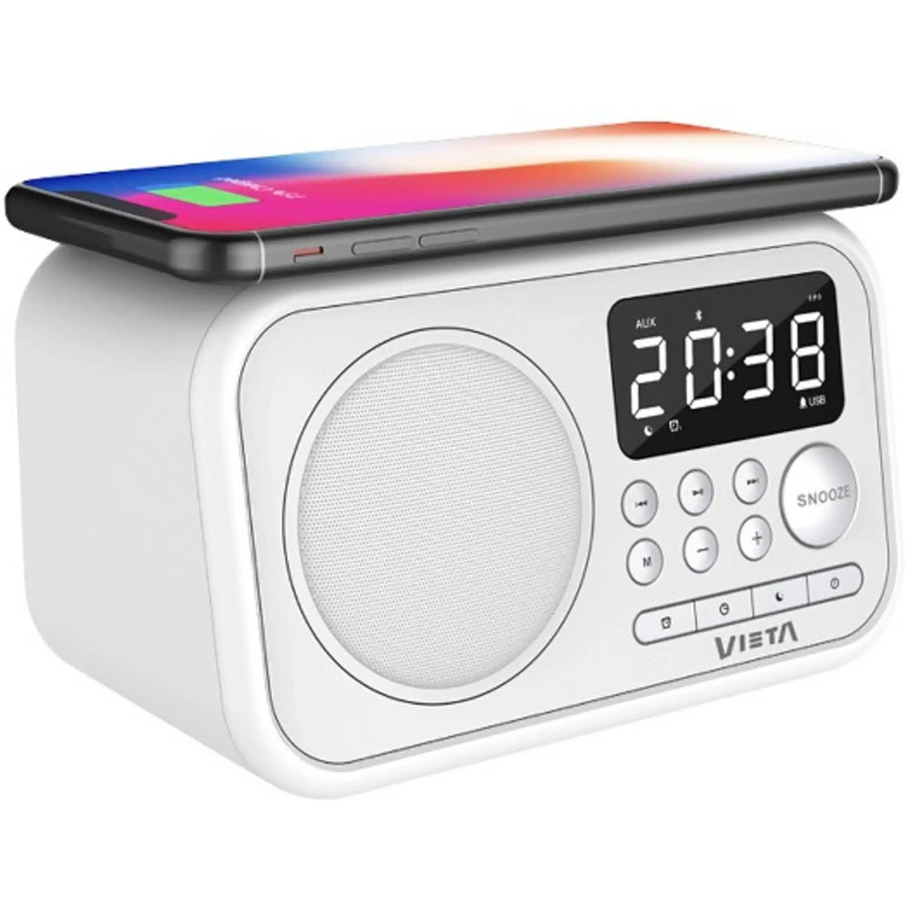 Radio despertador Vieta Pro Wake VH-AQ100WH FM Bluetooth Carga inductiva USB