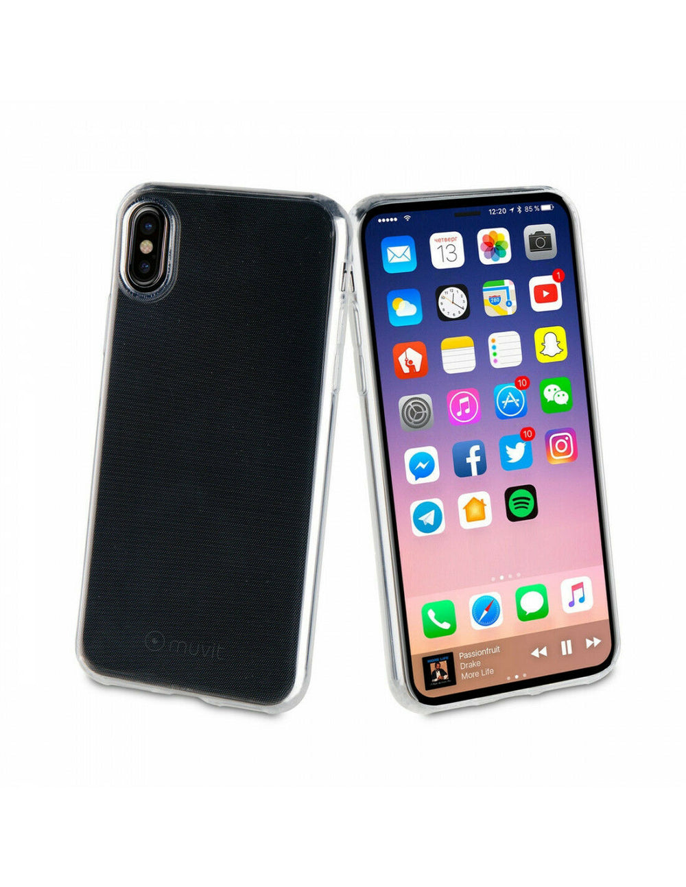 Pack Muvit para Apple iPhone Xs/X funda Cristal Soft transparente + protector.