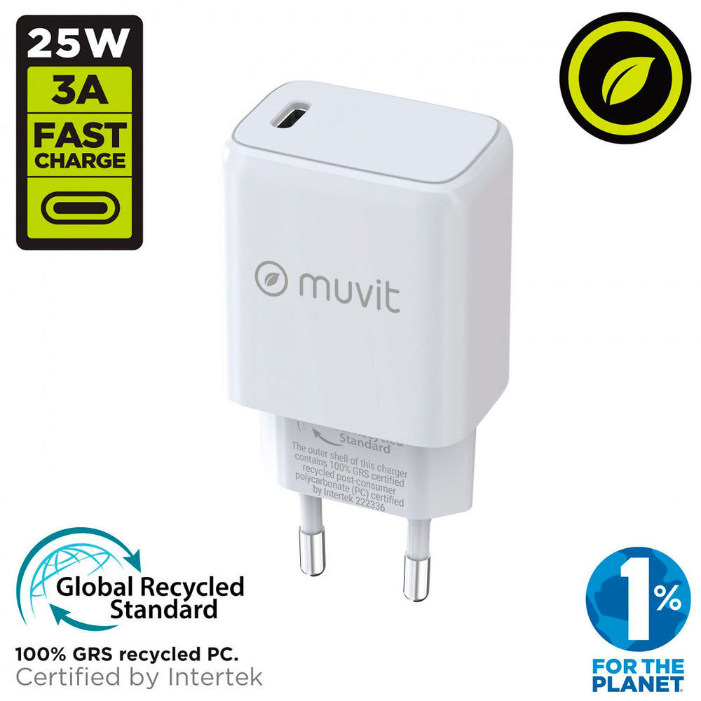 Cargador de Pared Muvit for Change Tipo C PD 25W blanco