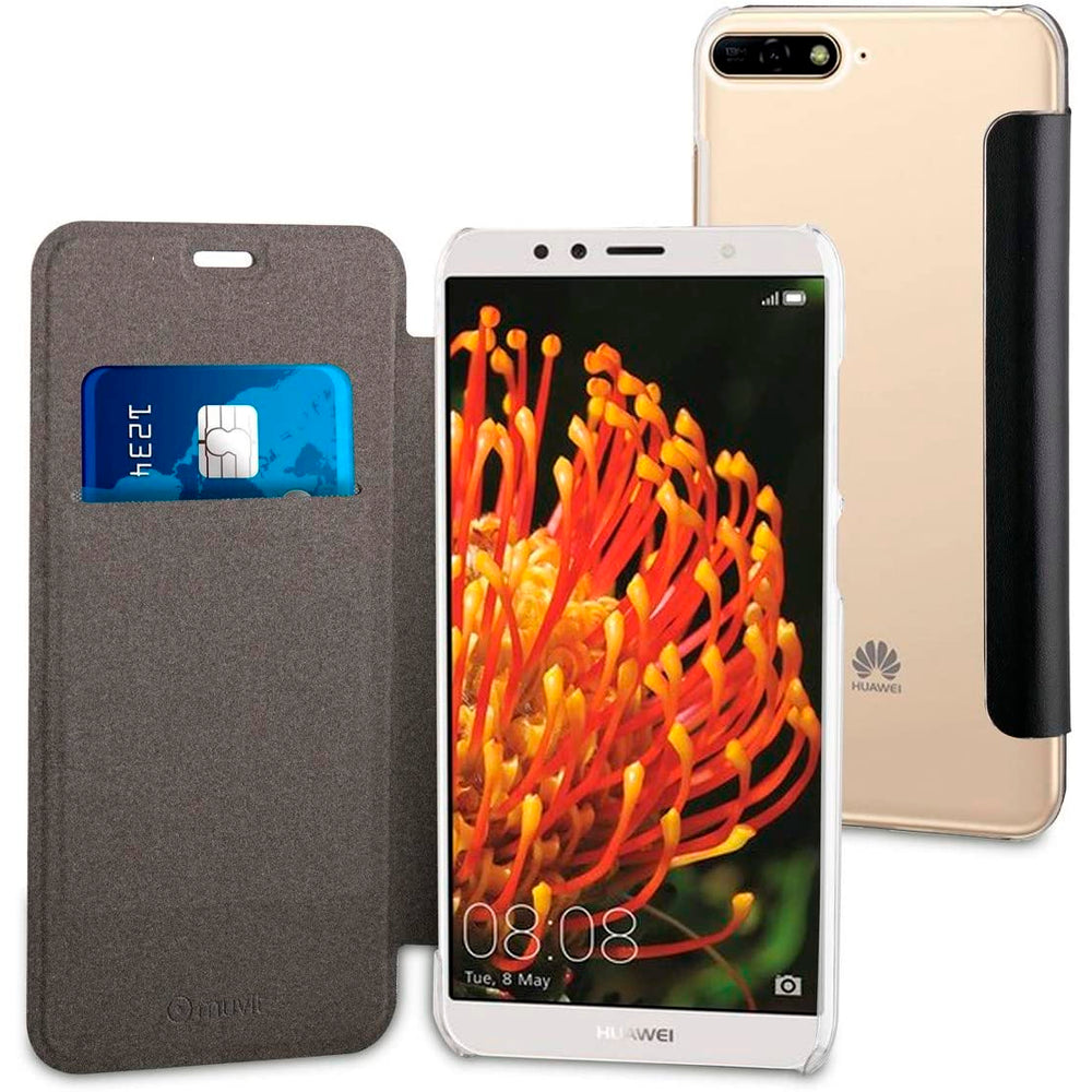 Funda Muvit Folio con Parte Trasera Transparente para Huawei Y6 2018 Negro