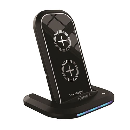 Cargador soporte sobremesa inalámbrico Muvit iO Qi 5W/7,5W/10W 2A negro (NUEVO)