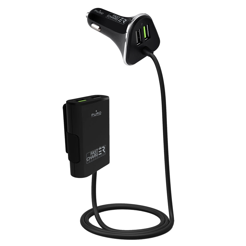 Cargador Coche/Camión 12/24v PURO 2 USB+2 USB 6,8Amp 1,8m Fast Charger 34W