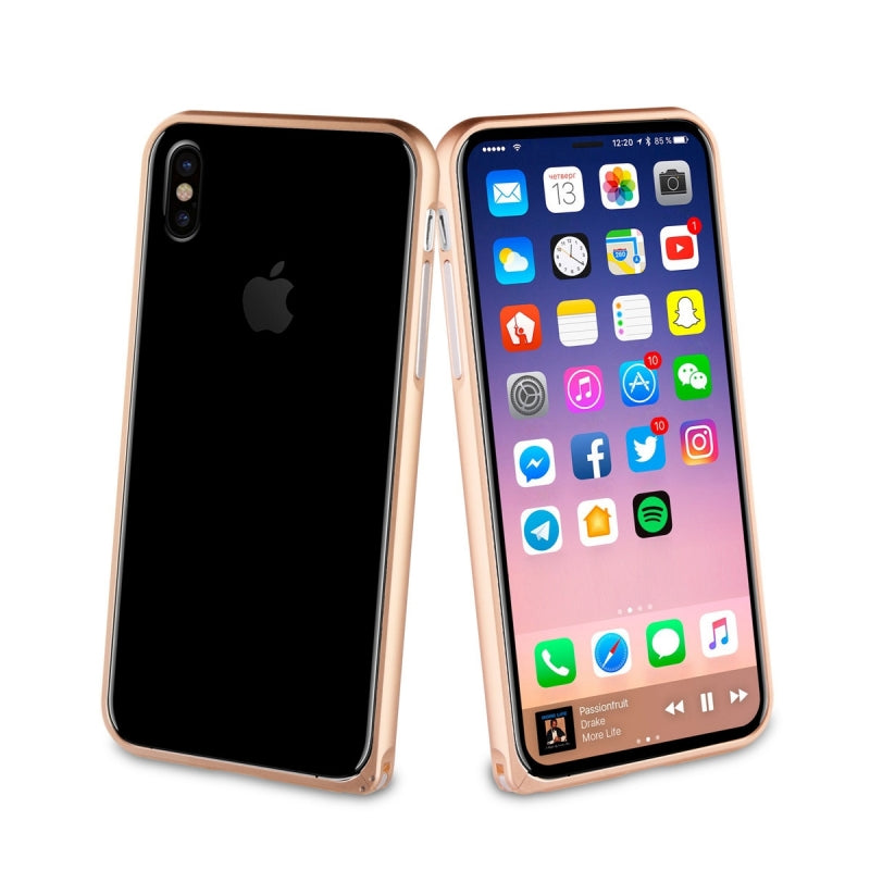 Funda Muvit Bumper para Apple iPhone Xs/X aluminio + nanofilm trasero oro rosa.